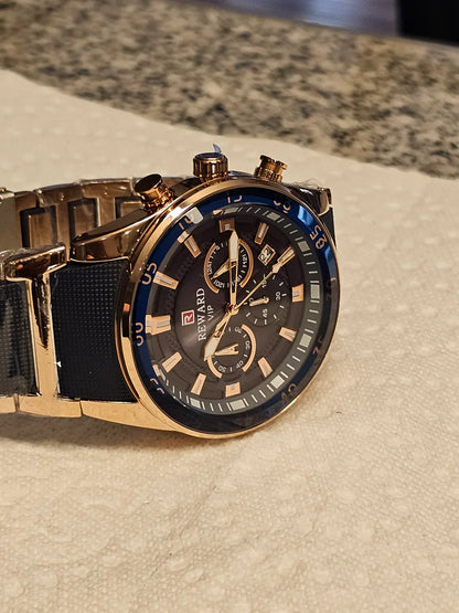 Luxury Reward  Gold Chronograph Watch for Men – Elegant Stainless Steel Designer Wristwatch