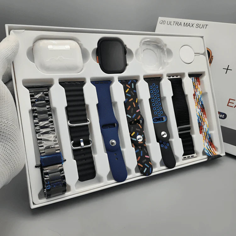 I20 Ultra Smart watch With premium Earbuds 10 in 1 deal(With 7 Straps)