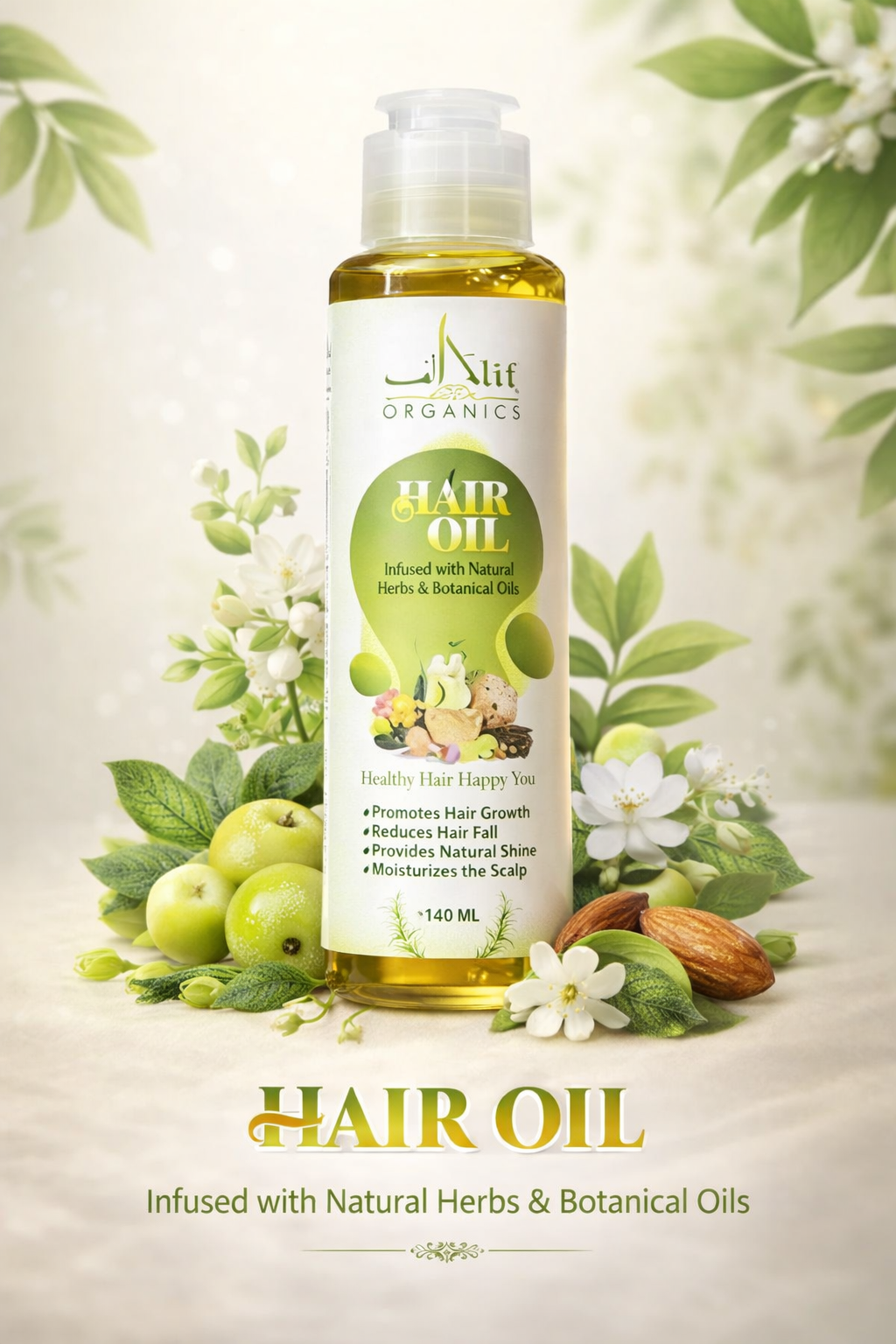 Clair Oil by Alif Organics – Natural Herbal Hair Growth Oil | Reduce Hair Fall & Boost Shine (140ml)