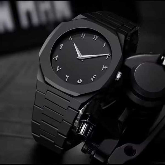 Aura Quartz Watch Black Lightweight Design Arabic Dial Black Aura Arabic Watch For Men Trendy Fiber Plastic Timepiece With Arabic Numerals